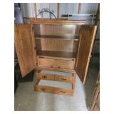 Wooden Armoire with Shelving and Drawers