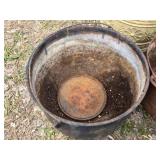 Lot of Garden Decor and Planters including Metal Buckets, Decorative Stakes, and Metal Pumpkin