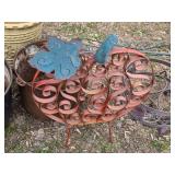 Lot of Garden Decor and Planters including Metal Buckets, Decorative Stakes, and Metal Pumpkin