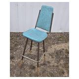Retro Bar Stool with Blue Upholstery