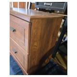 Two-Drawer Wooden Cabinet with Metal Pulls