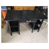 Black Wooden Desk with Shelving and Drawer