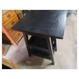 Black Wooden Desk with Shelving and Drawer