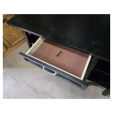 Black Wooden Desk with Shelving and Drawer