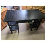 Black Wooden Desk with Shelving and Drawer