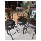 Set of 3 Metal Frame Bar Stools with Padded Seats