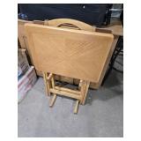 Pair Wooden Folding TV Tray Tables with Stand