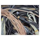 Assorted Audio, Video, and Computer Cables including HDMI, USB, and Speaker Wires