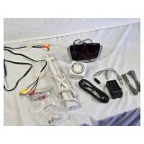 Various Electronics and Accessories Including Intermatic Timer, RCA Cables, and Battery Charger