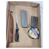 Rapala Normark Fillet Knife, Zebco Omniflex Fishing Line, and Sharpening Stones