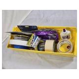 Assorted Hardware and Adhesive Supplies including Wood Glue, Felt Pads, and Duct Tape