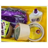 Assorted Hardware and Adhesive Supplies including Wood Glue, Felt Pads, and Duct Tape