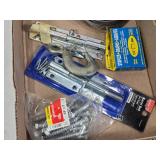 Assorted Hardware and Fasteners including Bolts, Wire, and Hinges