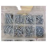 Assorted Hardware Fasteners Collection including Sheet Metal Screws, Stove Bolts, and Plastic Anchors