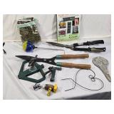 Gardening Tools and Accessories Lot including Flexi-Flowa-Planta Planter, Garden Shears, and Sprinkler