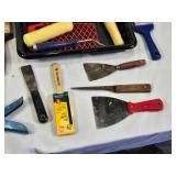 Painting and Decorating Tools including Rollers, Brushes, and Scrapers