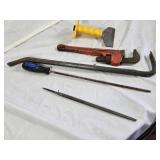 Thorsten Heavy-Duty Pipe Wrench, Crowbar, File, Chisel, and Punch Set