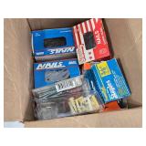 Boxes of Various Nails, Screws, and Staples