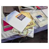 Lot of Office Supplies including Ring Binder Indexes, Specialty Papers, and Various Binders and Folders