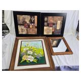 Framed Abstract Art, Floral Print, and Mirror Set - Earthy Tones and Wildflower Motifs