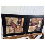 Framed Abstract Art, Floral Print, and Mirror Set - Earthy Tones and Wildflower Motifs