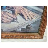 Framed Painting of an Elderly Man Writing