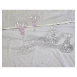 Set of Glass Candle Holders and Candlesticks