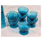 Vintage Blue Glass Tumblers and Dessert Dishes Set