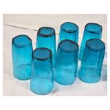 Vintage Blue Glass Tumblers and Dessert Dishes Set