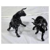 Black Ceramic Bull Figurines Set - About 8" Tall