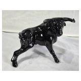 Black Ceramic Bull Figurines Set - About 8" Tall