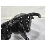 Black Ceramic Bull Figurines Set - About 8" Tall