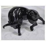 Black Ceramic Bull Figurines Set - About 8" Tall
