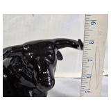 Black Ceramic Bull Figurines Set - About 8" Tall