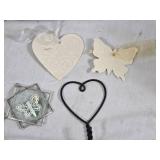Decorative Home Decor Items including Painted Plates, Stained Glass, and Ornaments