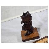 Set of Hand-Carved Wooden Sculptures and Box