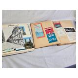 Travel Scrapbook with Brochures and Memorabilia from various destinations like Montreal, Door County, Disneyland, England, Belgium, Denmark, and more