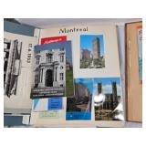 Travel Scrapbook with Brochures and Memorabilia from various destinations like Montreal, Door County, Disneyland, England, Belgium, Denmark, and more