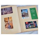Travel Scrapbook with Brochures and Memorabilia from various destinations like Montreal, Door County, Disneyland, England, Belgium, Denmark, and more
