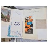 Travel Scrapbook with Brochures and Memorabilia from various destinations like Montreal, Door County, Disneyland, England, Belgium, Denmark, and more