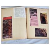 Travel Scrapbook with Brochures and Memorabilia from various destinations like Montreal, Door County, Disneyland, England, Belgium, Denmark, and more