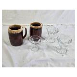 Brown Ceramic Mugs and Glass Dessert Cups Set