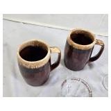 Brown Ceramic Mugs and Glass Dessert Cups Set