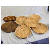 Wooden Serving Tray and Woven Paper Plate Holders