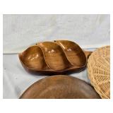 Wooden Serving Tray and Woven Paper Plate Holders