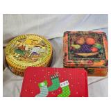 Assorted Decorative Tin Containers including Konge Tinn, The Singer Manufacturing Co., and Holiday Designs - All Empty