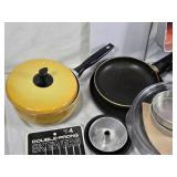 Vintage Kitchen Items including Wilton Performance Pans, Yellow Pot, and Assorted Cookware
