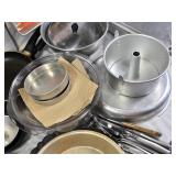 Vintage Kitchen Items including Wilton Performance Pans, Yellow Pot, and Assorted Cookware