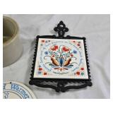 Stoneware Jug, Crock, and Bread Warmer Set with Decorative Trivet