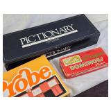 Pictionary First Edition, Scrabble, Probe, and Dragon Dominoes Board Games Set - Uncounted